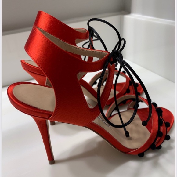 Manolo Blahnik Red Esparra Satin Sandal - Picture 3 of 5